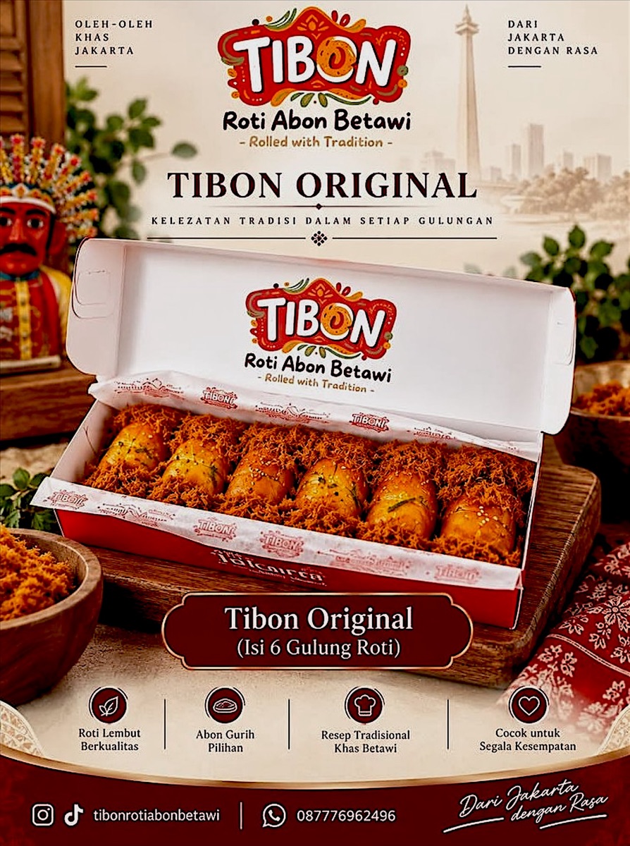 Box Tibon Original berisi 6 roti gulung abon Betawi